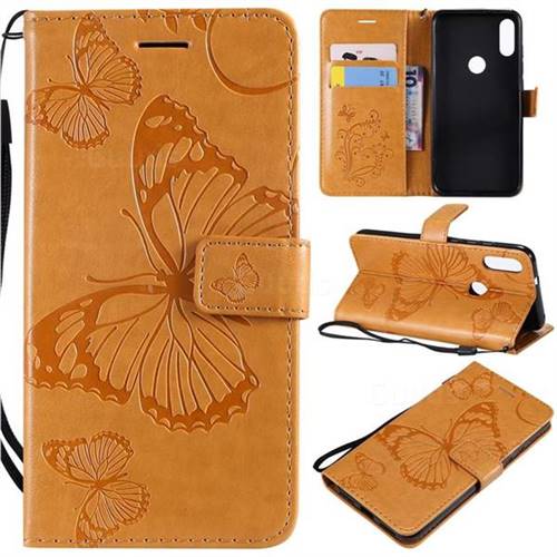 Embossing 3D Butterfly Leather Wallet Case for Xiaomi Mi Play - Yellow