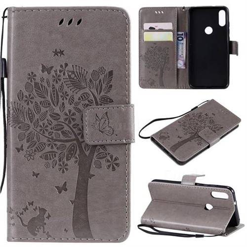 Embossing Butterfly Tree Leather Wallet Case for Xiaomi Mi Play - Grey