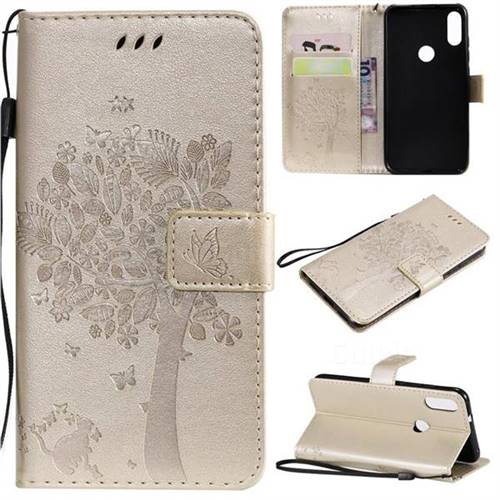 Embossing Butterfly Tree Leather Wallet Case for Xiaomi Mi Play - Champagne