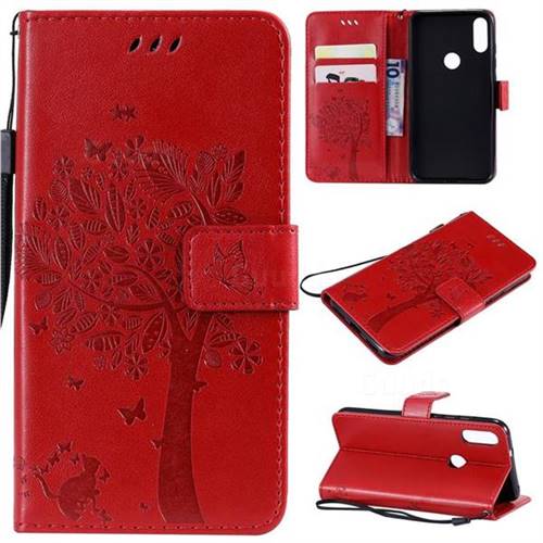 Embossing Butterfly Tree Leather Wallet Case for Xiaomi Mi Play - Red