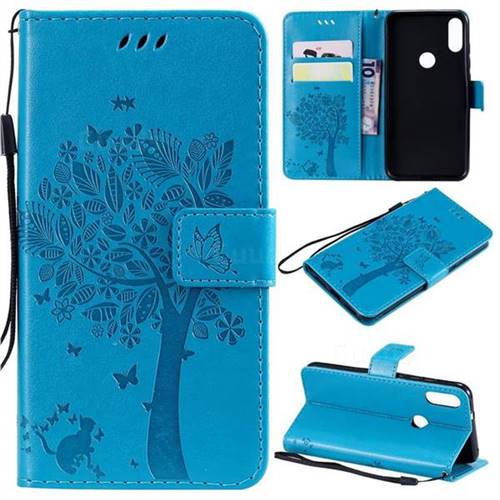 Embossing Butterfly Tree Leather Wallet Case for Xiaomi Mi Play - Blue