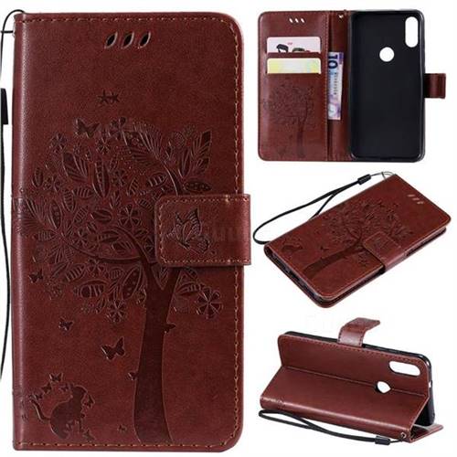 Embossing Butterfly Tree Leather Wallet Case for Xiaomi Mi Play - Coffee