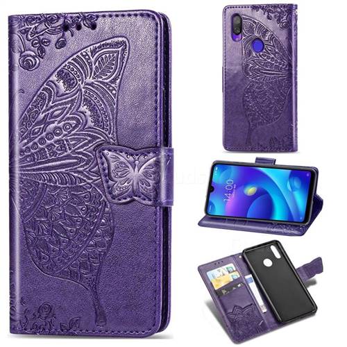 Embossing Mandala Flower Butterfly Leather Wallet Case for Xiaomi Mi Play - Dark Purple
