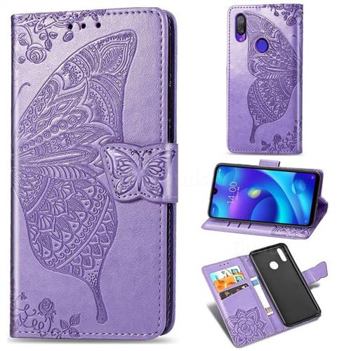 Embossing Mandala Flower Butterfly Leather Wallet Case for Xiaomi Mi Play - Light Purple