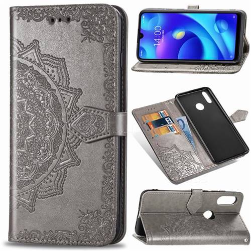 Embossing Imprint Mandala Flower Leather Wallet Case for Xiaomi Mi Play - Gray