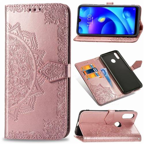 Embossing Imprint Mandala Flower Leather Wallet Case for Xiaomi Mi Play - Rose Gold