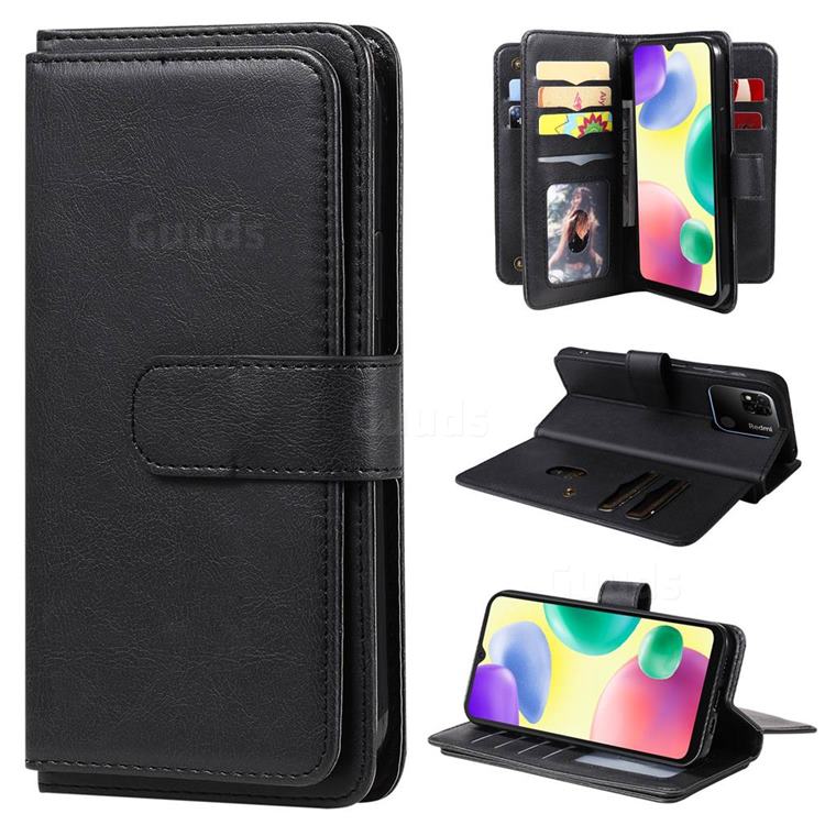 Multi-function Ten Card Slots and Photo Frame PU Leather Wallet Phone Case Cover for Xiaomi Redmi 10A - Black