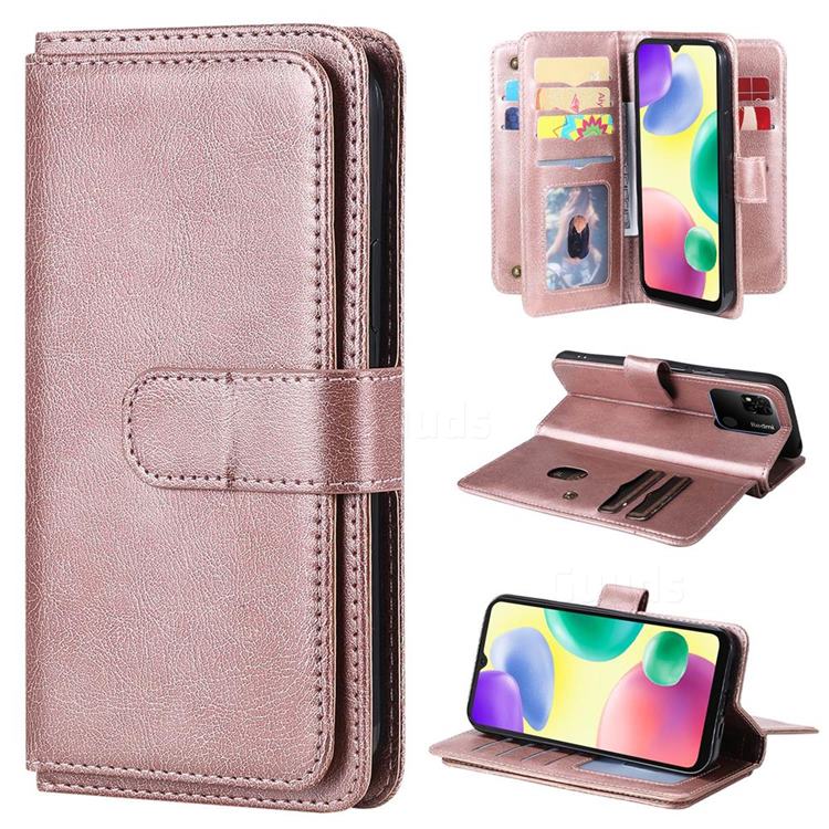 Multi-function Ten Card Slots and Photo Frame PU Leather Wallet Phone Case Cover for Xiaomi Redmi 10A - Rose Gold