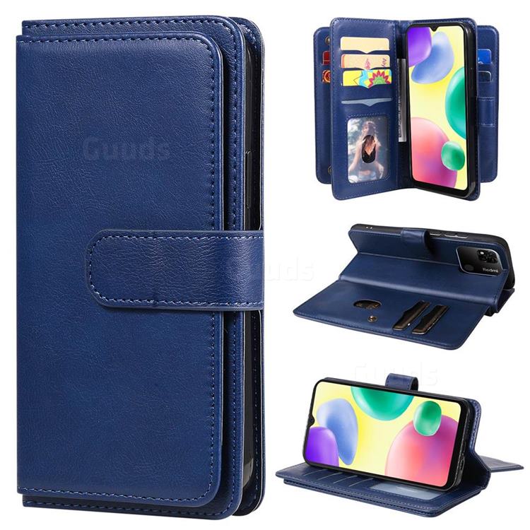 Multi-function Ten Card Slots and Photo Frame PU Leather Wallet Phone Case Cover for Xiaomi Redmi 10A - Dark Blue