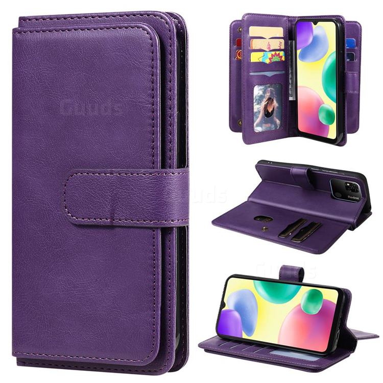 Multi-function Ten Card Slots and Photo Frame PU Leather Wallet Phone Case Cover for Xiaomi Redmi 10A - Violet