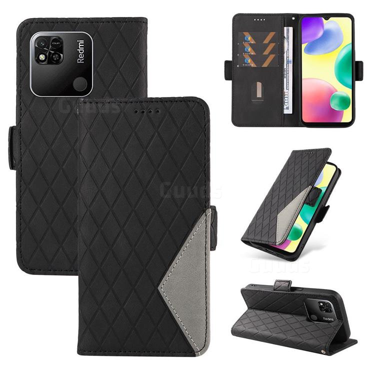Grid Pattern Splicing Protective Wallet Case Cover for Xiaomi Redmi 10A - Black