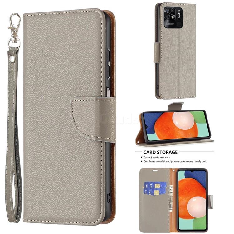 Classic Luxury Litchi Leather Phone Wallet Case for Xiaomi Redmi 10C - Gray