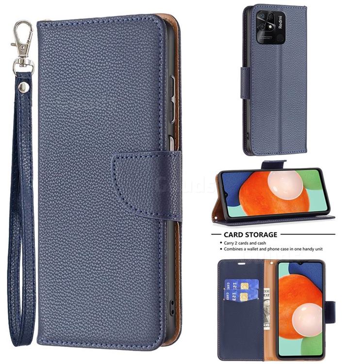 Classic Luxury Litchi Leather Phone Wallet Case for Xiaomi Redmi 10C - Blue