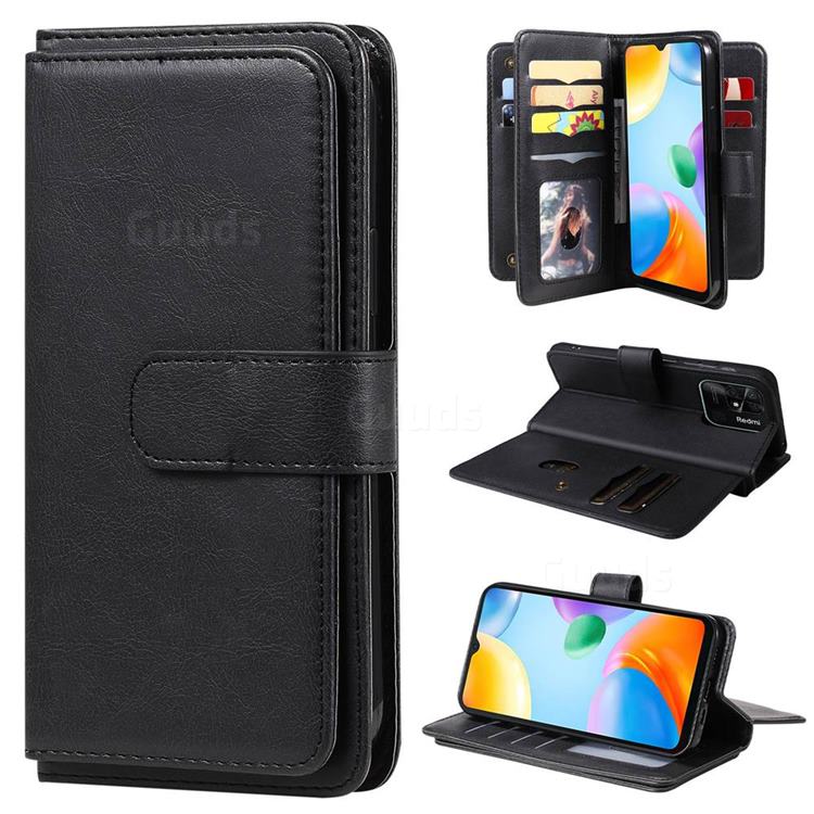Multi-function Ten Card Slots and Photo Frame PU Leather Wallet Phone Case Cover for Xiaomi Redmi 10C - Black