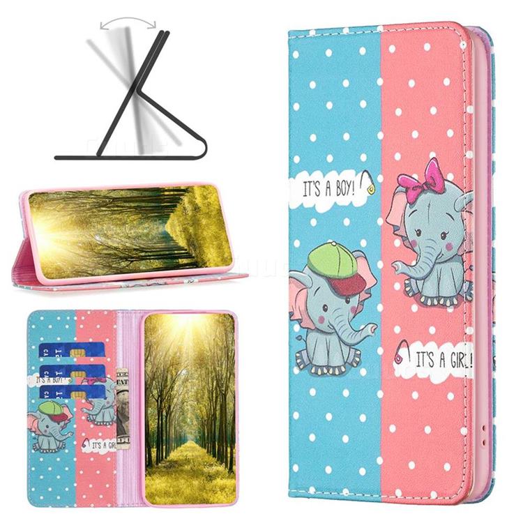Elephant Boy and Girl Slim Magnetic Attraction Wallet Flip Cover for Xiaomi Redmi 10C