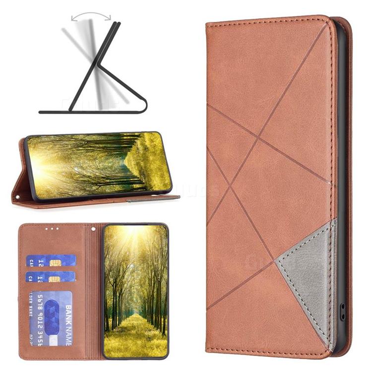 Prismatic Slim Magnetic Sucking Stitching Wallet Flip Cover for Xiaomi Redmi 10C - Brown