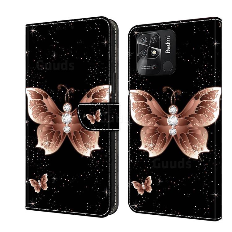 Black Diamond Butterfly Crystal PU Leather Protective Wallet Case Cover for Xiaomi Redmi 10C