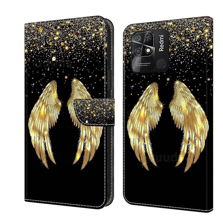 Golden Angel Wings Crystal PU Leather Protective Wallet Case Cover for Xiaomi Redmi 10C