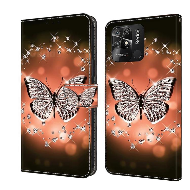 Crystal Butterfly Crystal PU Leather Protective Wallet Case Cover for Xiaomi Redmi 10C