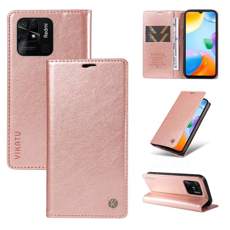 YIKATU Litchi Card Magnetic Automatic Suction Leather Flip Cover for Xiaomi Redmi 10C - Rose Gold