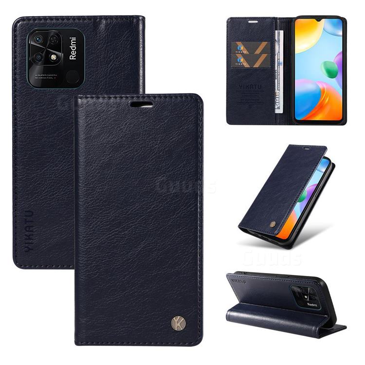 YIKATU Litchi Card Magnetic Automatic Suction Leather Flip Cover for Xiaomi Redmi 10C - Navy Blue