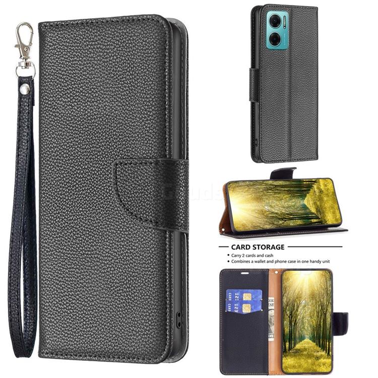 Classic Luxury Litchi Leather Phone Wallet Case for Xiaomi Redmi 10 5G - Black