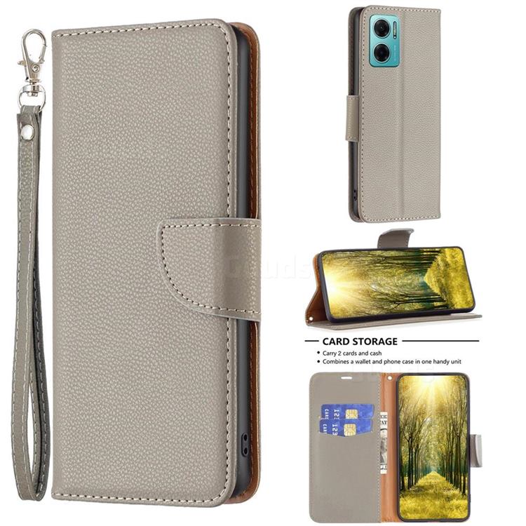 Classic Luxury Litchi Leather Phone Wallet Case for Xiaomi Redmi 10 5G - Gray