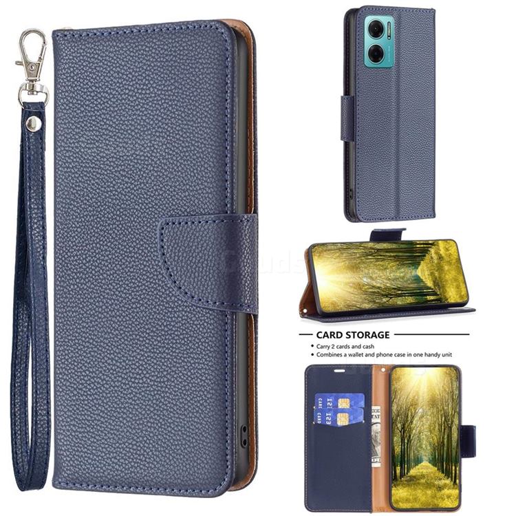 Classic Luxury Litchi Leather Phone Wallet Case for Xiaomi Redmi 10 5G - Blue