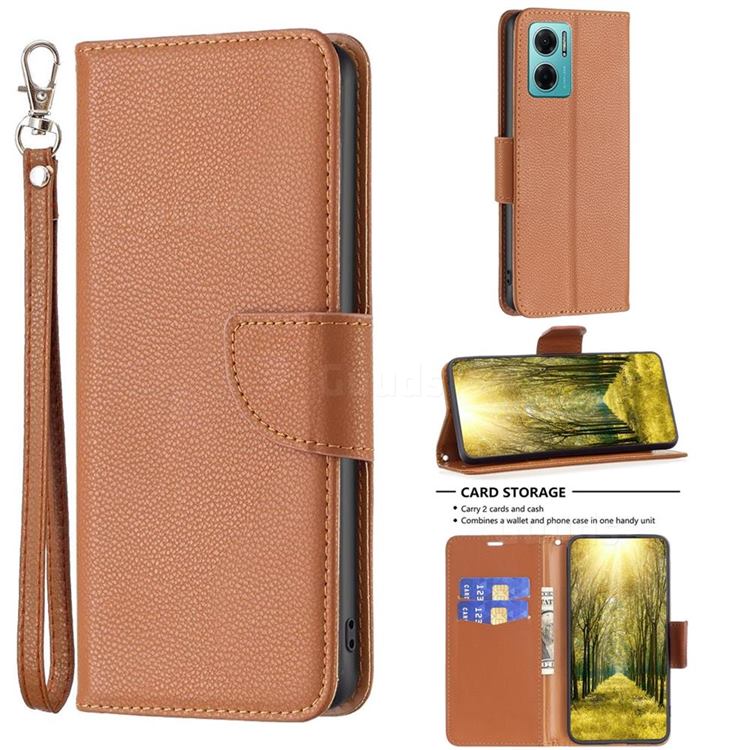 Classic Luxury Litchi Leather Phone Wallet Case for Xiaomi Redmi 10 5G - Brown