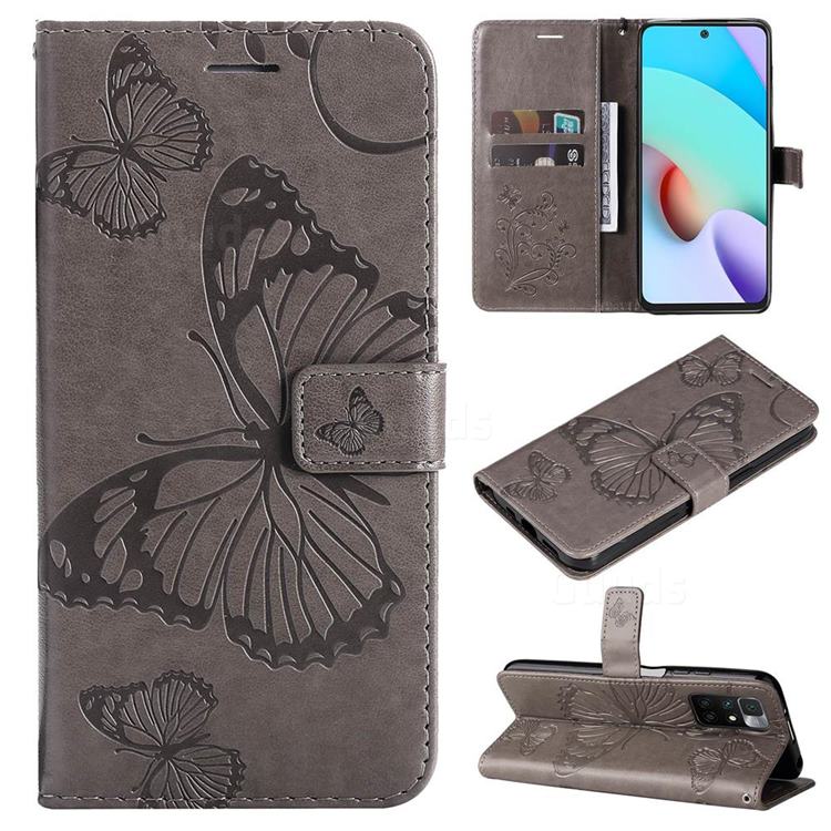 Embossing 3D Butterfly Leather Wallet Case for Xiaomi Redmi 10 5G - Gray