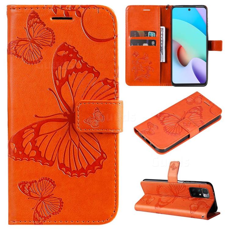 Embossing 3D Butterfly Leather Wallet Case for Xiaomi Redmi 10 5G - Orange