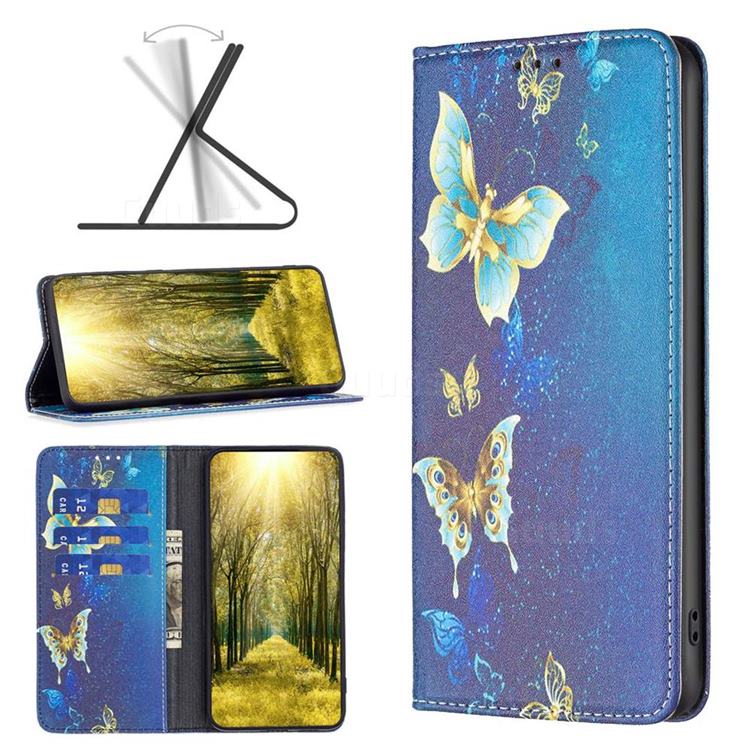 Gold Butterfly Slim Magnetic Attraction Wallet Flip Cover for Xiaomi Redmi 10 5G