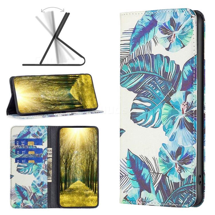 Blue Leaf Slim Magnetic Attraction Wallet Flip Cover for Xiaomi Redmi 10 5G