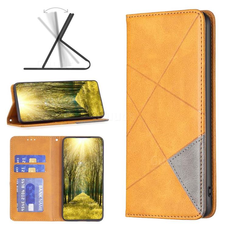 Prismatic Slim Magnetic Sucking Stitching Wallet Flip Cover for Xiaomi Redmi 10 5G - Yellow