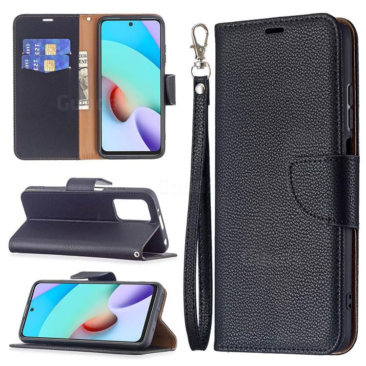 Classic Luxury Litchi Leather Phone Wallet Case for Xiaomi Redmi 10 4G - Black