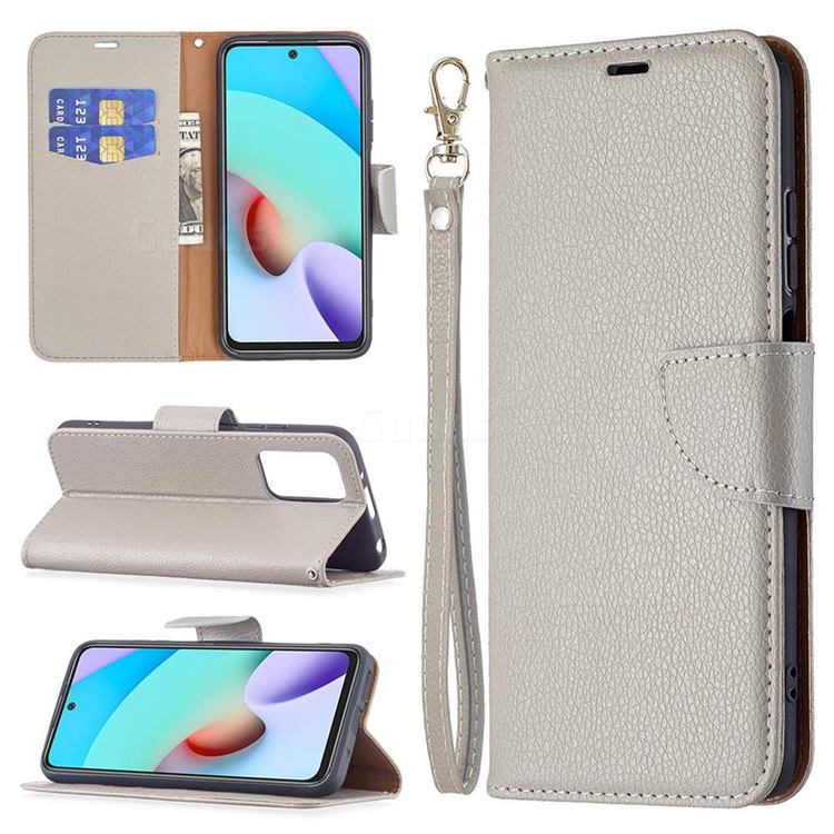 Classic Luxury Litchi Leather Phone Wallet Case for Xiaomi Redmi 10 4G - Gray