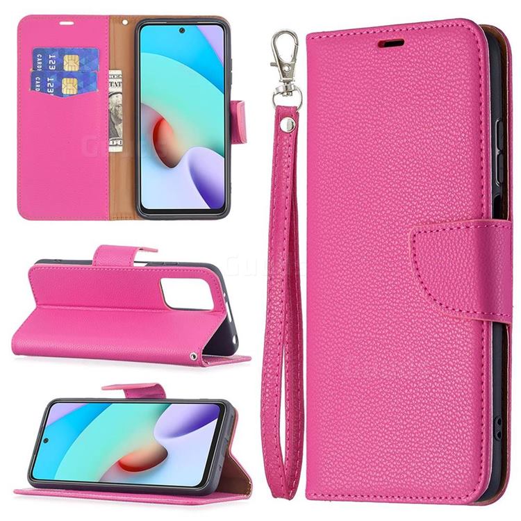 Classic Luxury Litchi Leather Phone Wallet Case for Xiaomi Redmi 10 4G - Rose