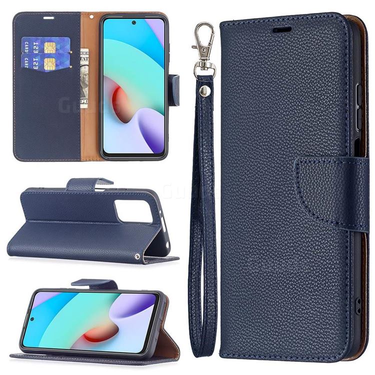 Classic Luxury Litchi Leather Phone Wallet Case for Xiaomi Redmi 10 4G - Blue