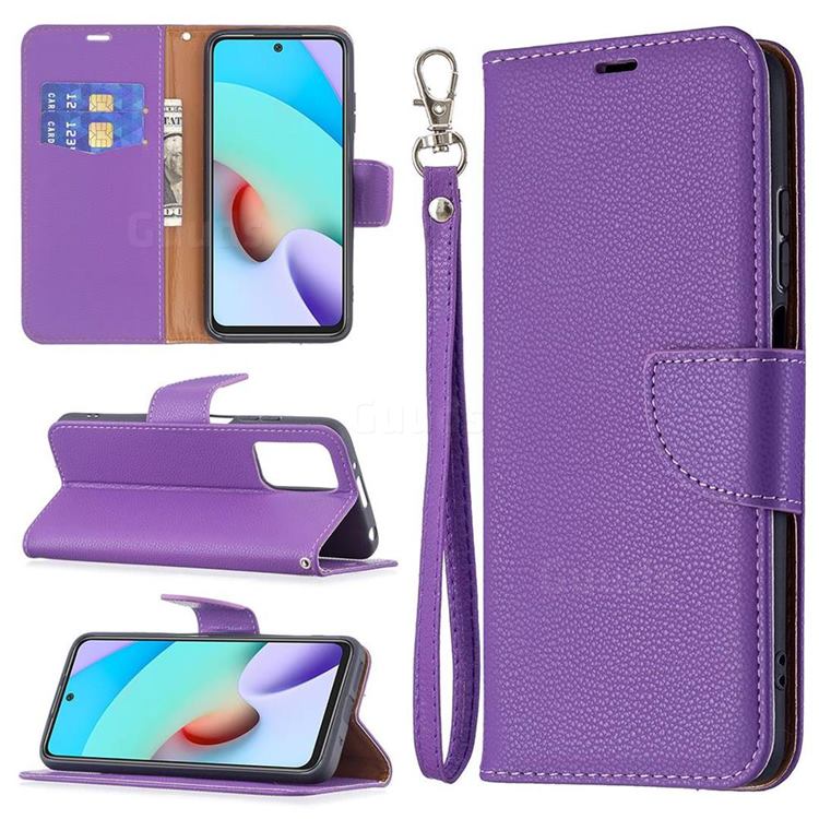 Classic Luxury Litchi Leather Phone Wallet Case for Xiaomi Redmi 10 4G - Purple