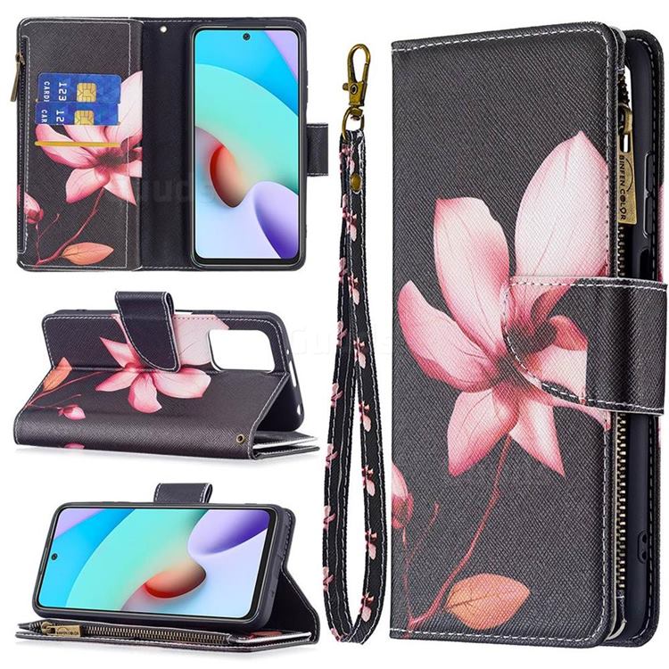 Lotus Flower Binfen Color BF03 Retro Zipper Leather Wallet Phone Case for Xiaomi Redmi 10 4G