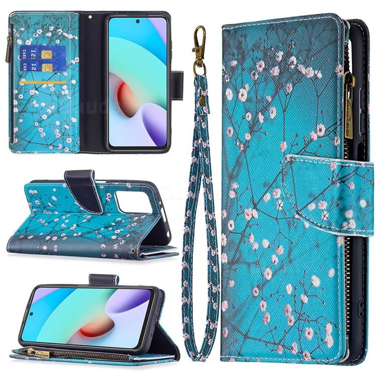 Blue Plum Binfen Color BF03 Retro Zipper Leather Wallet Phone Case for Xiaomi Redmi 10 4G