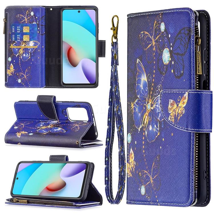 Purple Butterfly Binfen Color BF03 Retro Zipper Leather Wallet Phone Case for Xiaomi Redmi 10 4G