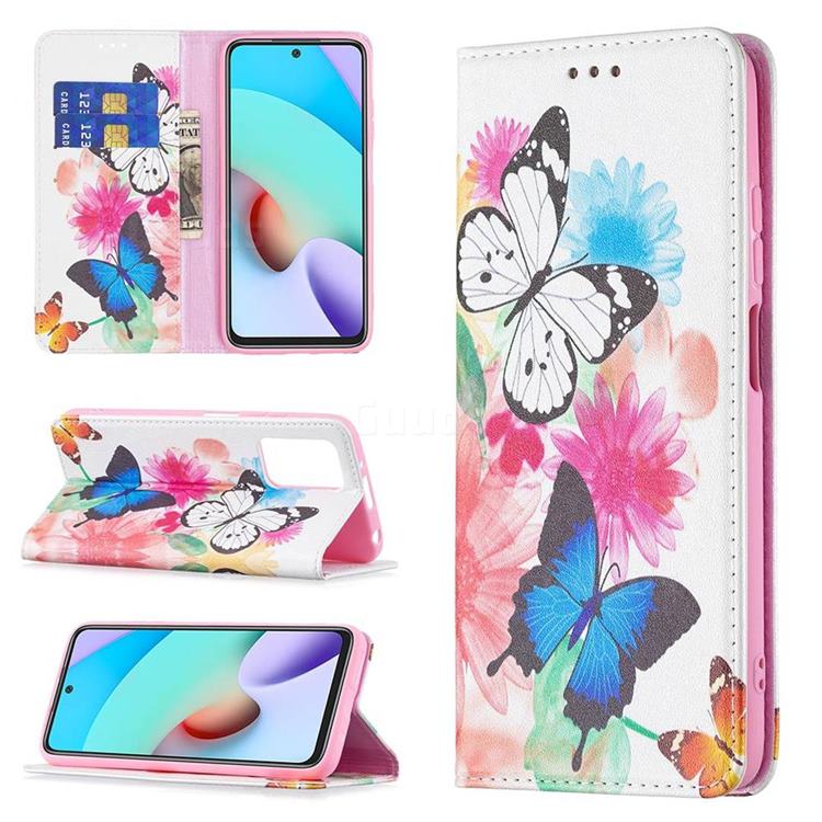 Flying Butterflies Slim Magnetic Attraction Wallet Flip Cover for Xiaomi Redmi 10 4G