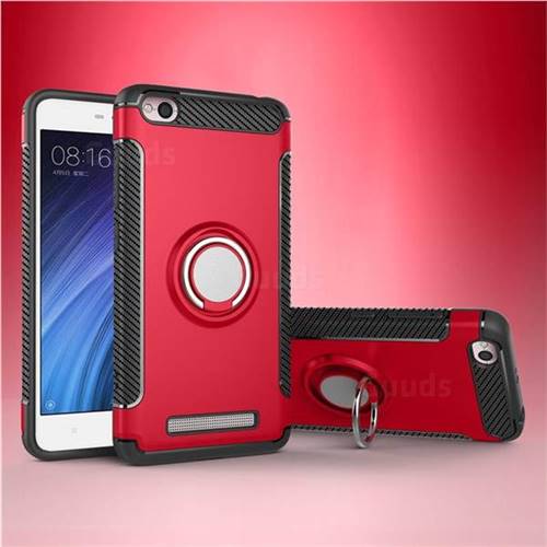 Armor Anti Drop Carbon PC + Silicon Invisible Ring Holder Phone Case for Xiaomi Redmi 4A - Red