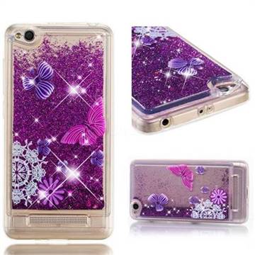 Purple Flower Butterfly Dynamic Liquid Glitter Quicksand Soft TPU Case for Xiaomi Redmi 4A
