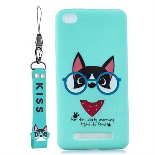 Green Glasses Dog Soft Kiss Candy Hand Strap Silicone Case for Xiaomi Redmi 4A