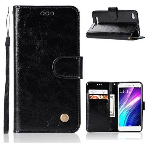Luxury Retro Leather Wallet Case for Xiaomi Redmi 4A - Black