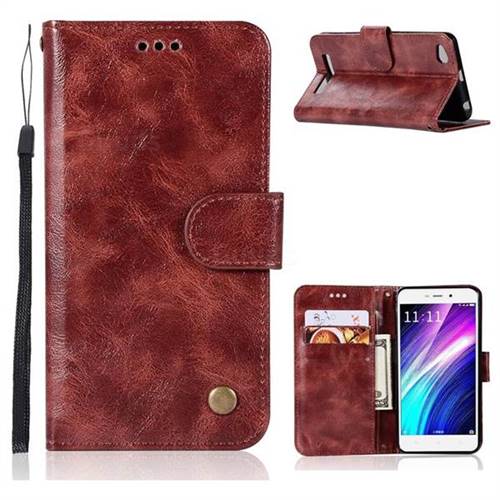 Luxury Retro Leather Wallet Case for Xiaomi Redmi 4A - Wine Red