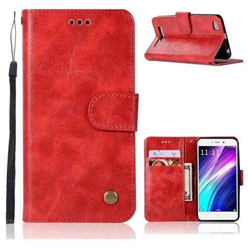 Luxury Retro Leather Wallet Case for Xiaomi Redmi 4A - Red