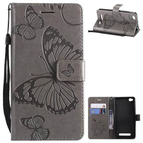 Embossing 3D Butterfly Leather Wallet Case for Xiaomi Redmi 4A - Gray